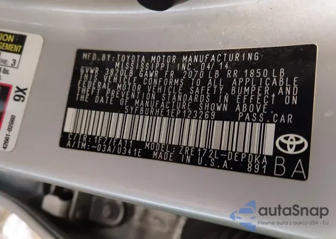 2014 Toyota Corolla L from USA, damaged, VIN 5YFBURHE1EP123269